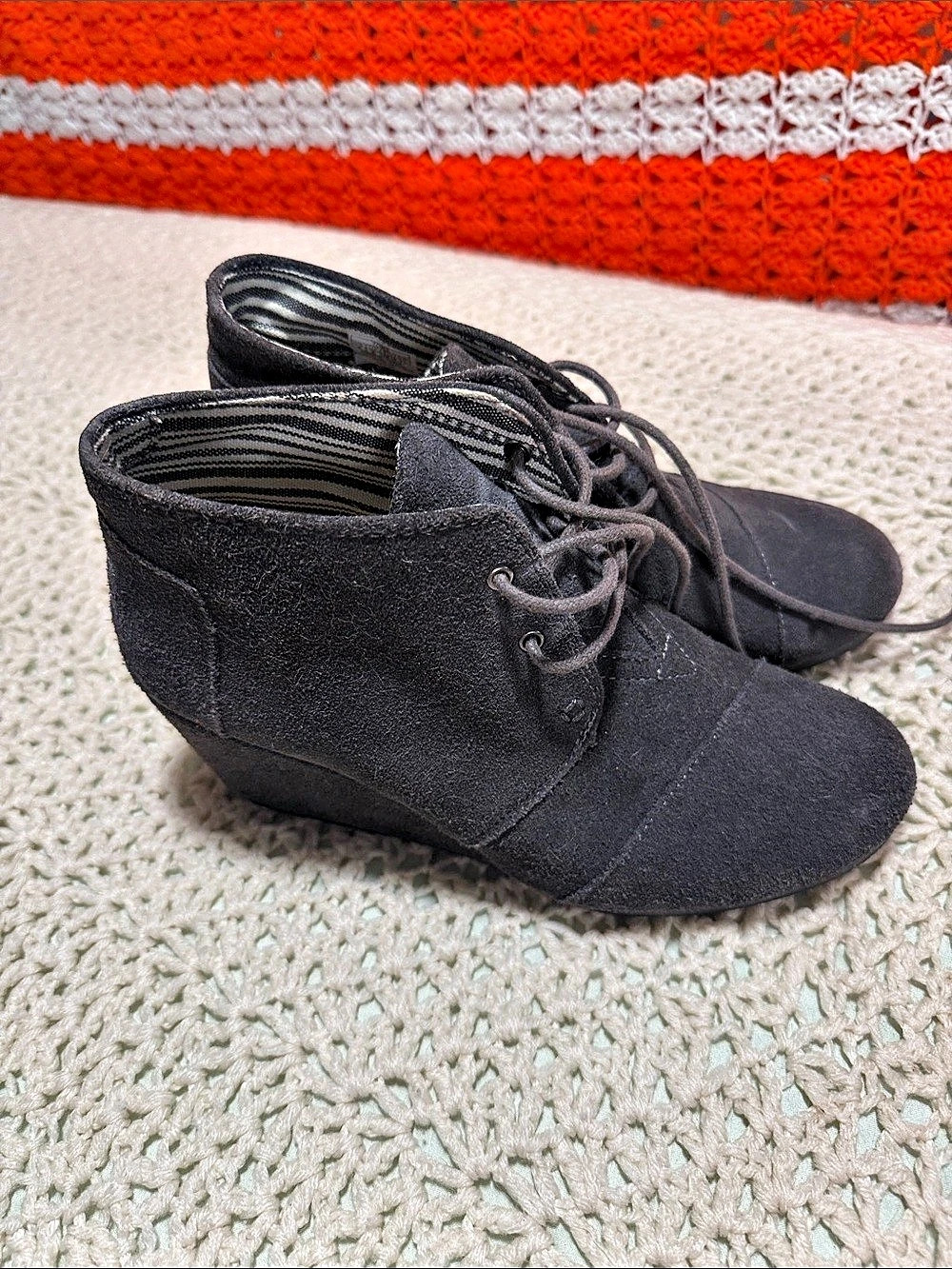 TOMS Desert Wedge High Bootie Black Wedge Booties US 8